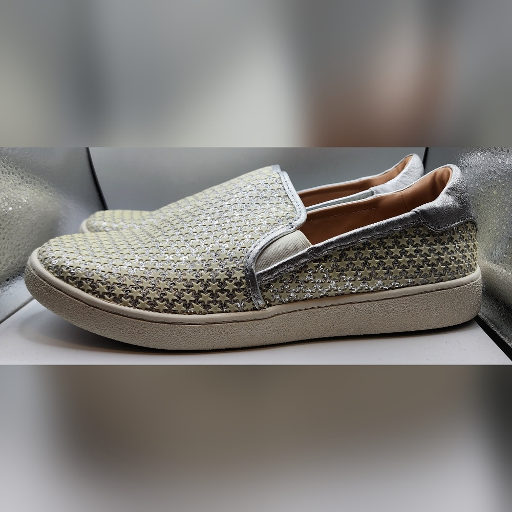 UGG Adley Perforated Leather Silver White Stardust Sneaker Size 10 NIB New